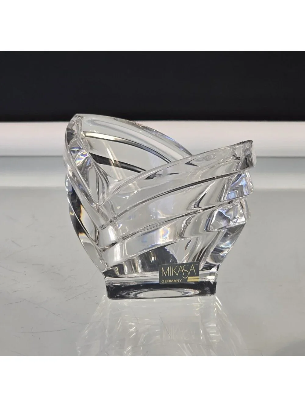 Vintage MIKASA Germany Art Deco Lead Crystal Vase Nut Dish Votive Candle Holder